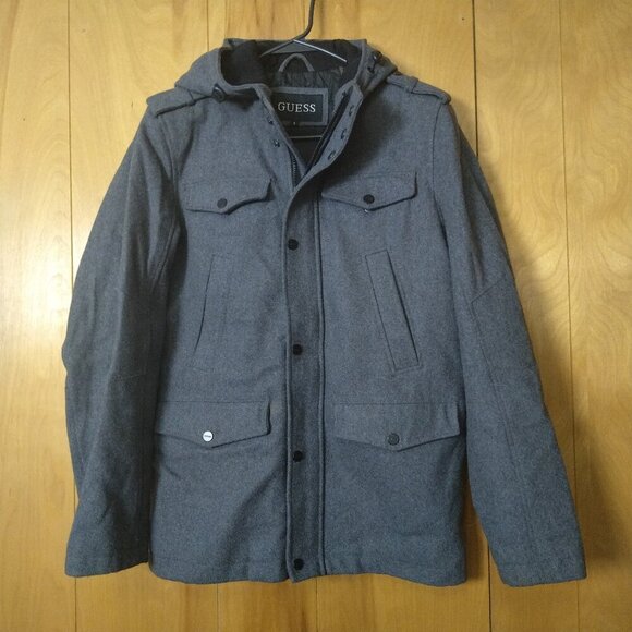 GUESS WOMEN'S SMALL GRAY WOOL BLEND MID LENGTH HOODED COAT JACKET RN54163 - Picture 1 of 5